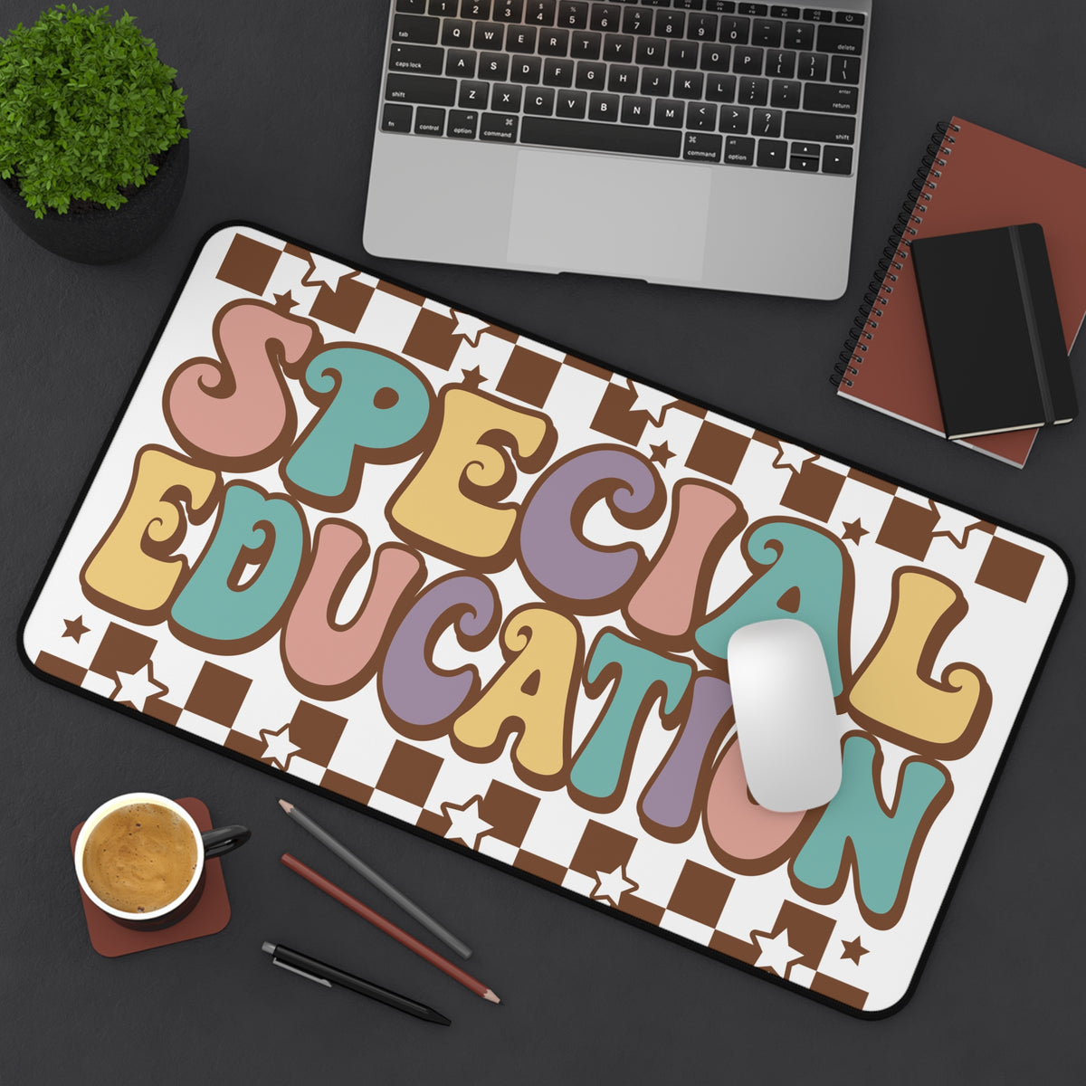 Special Education Desk Mat — Retro Bubble Letter Desk Pad for Teachers & Classrooms Teacher Gift