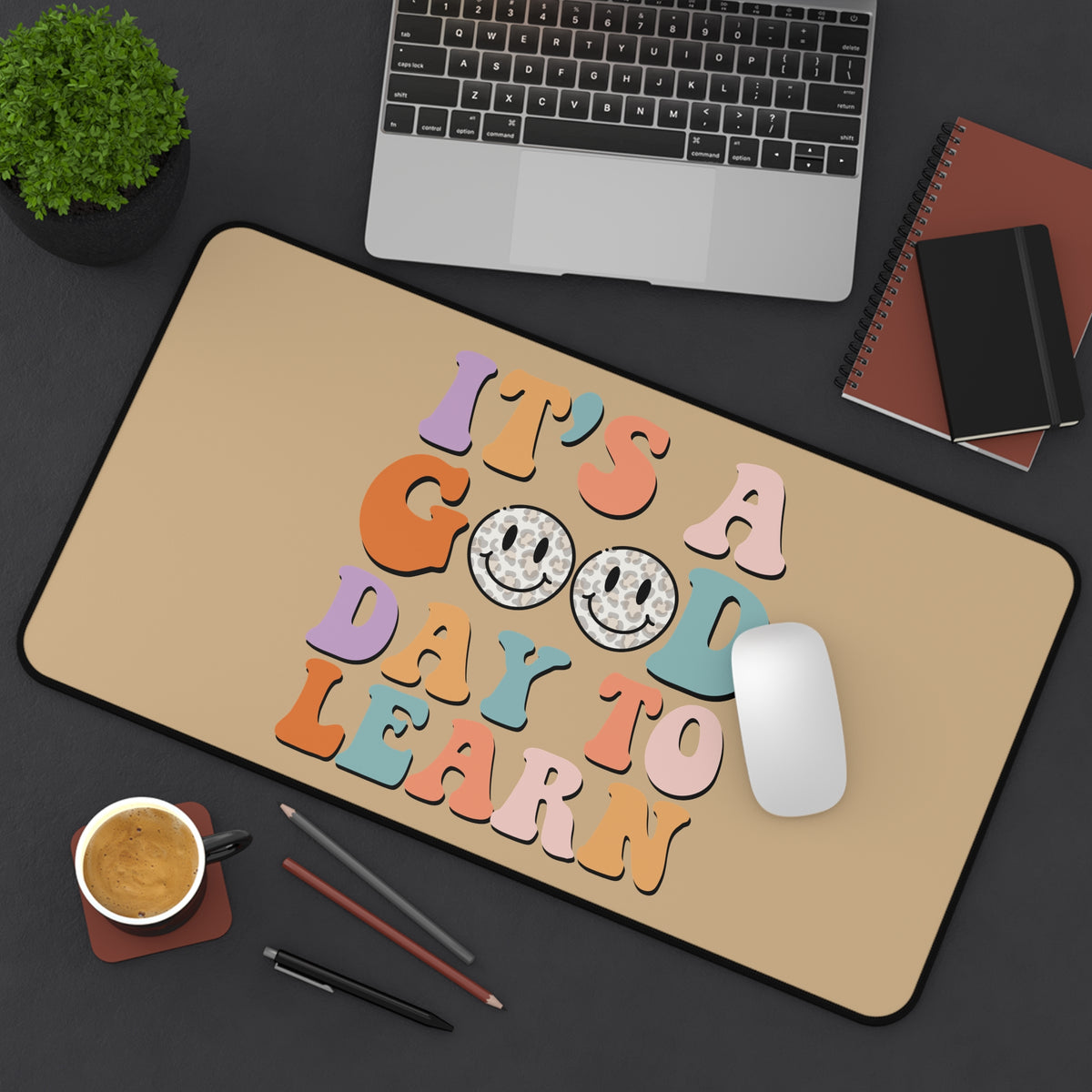 Desk Mat — "It's a Good Day to Learn" Retro Rainbow Study Mouse Pad Teacher Gift