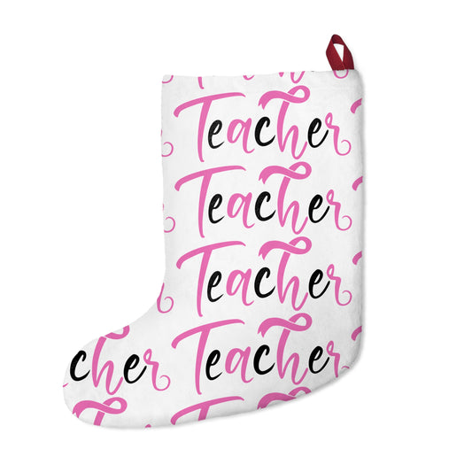 Teacher Christmas Stocking - Pink Script Repeat Holiday Stocking for Teachers