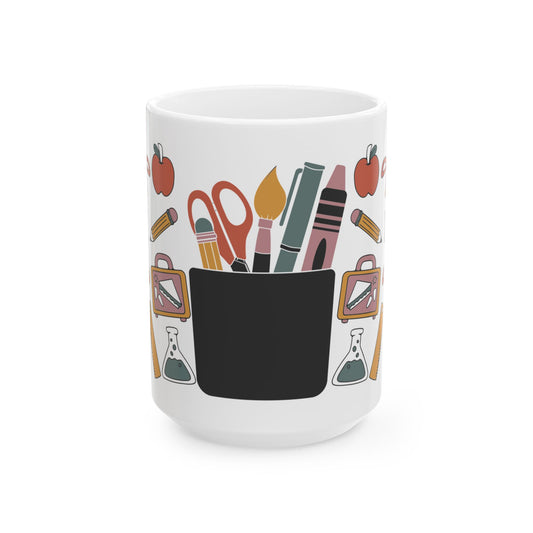 Teacher Supplies Illustration Mug | School Stationery Coffee Cup Teacher Gift