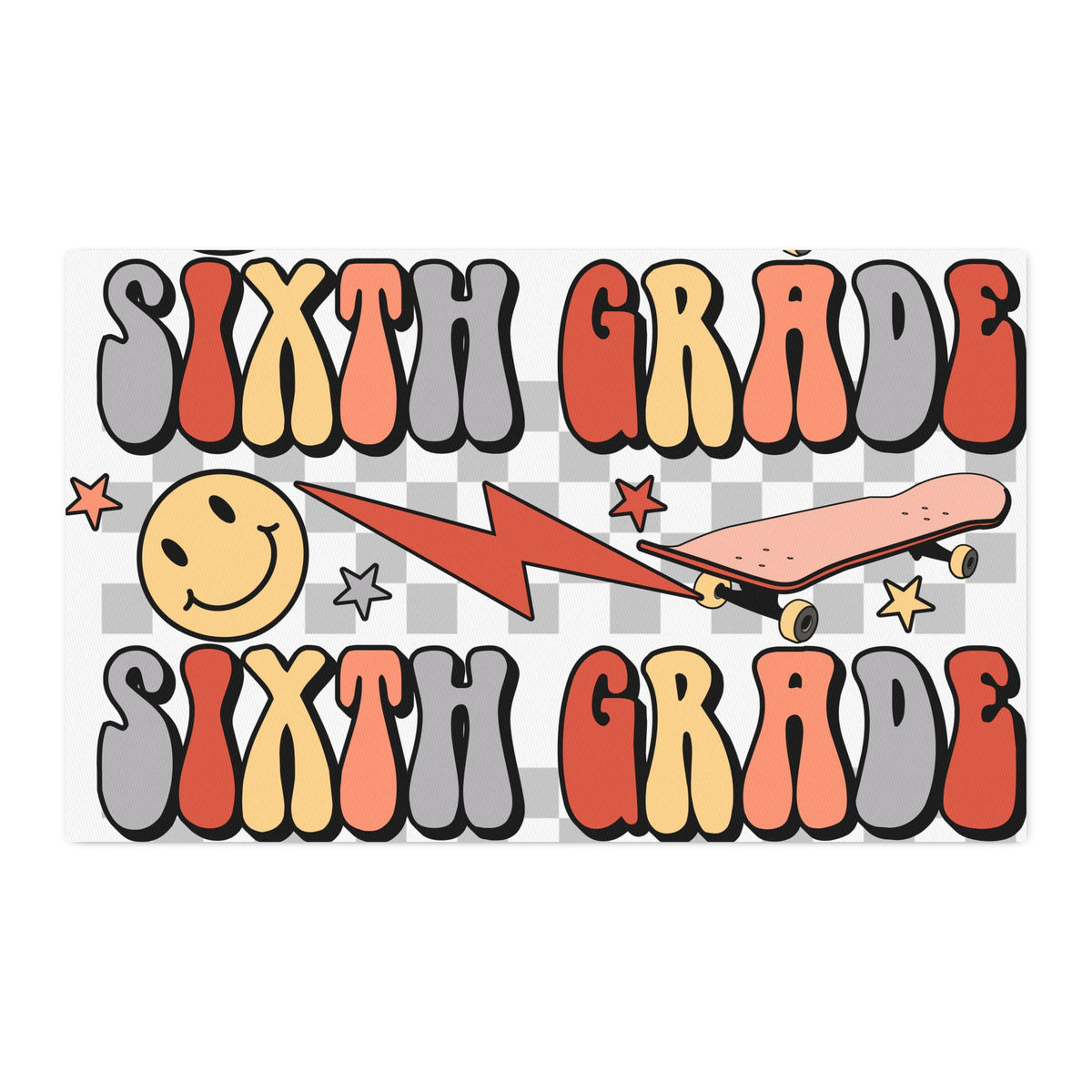 Sixth Grade Cotton Twill Fabric by the Yard — Retro Smiley Lightning School Print