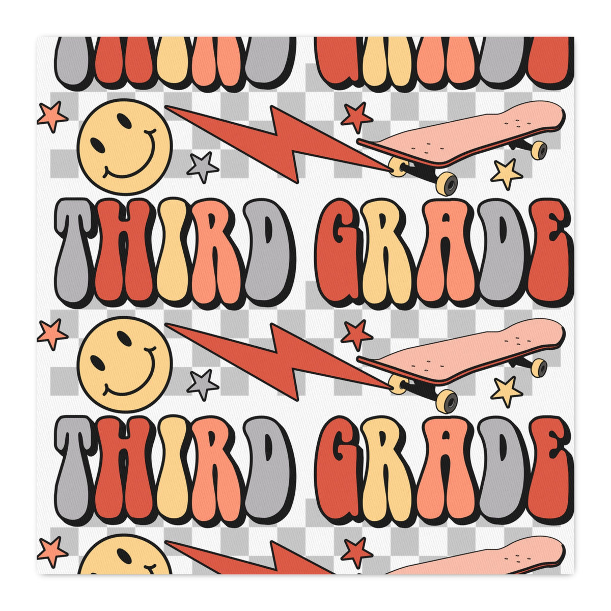 Third Grade Cotton Twill Fabric by the Yard — Retro Smiley Skate Pattern