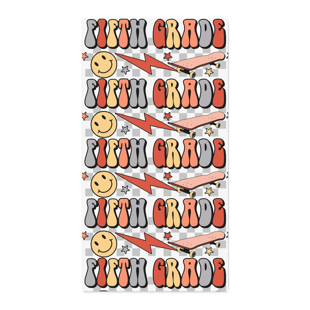 Retro 'Fifth Grade' Cotton Twill Fabric by the Yard – Smile, Lightning & Stars Pattern for Back-to-School Crafts