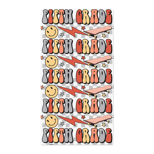 Retro 'Fifth Grade' Cotton Twill Fabric by the Yard – Smile, Lightning & Stars Pattern for Back-to-School Crafts