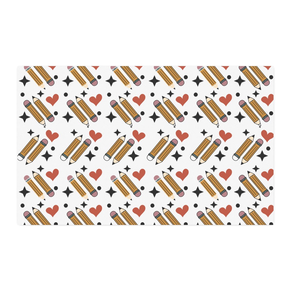 Cotton Twill Fabric by the Yard – School Supplies Pencil & Heart Print Teacher Gift