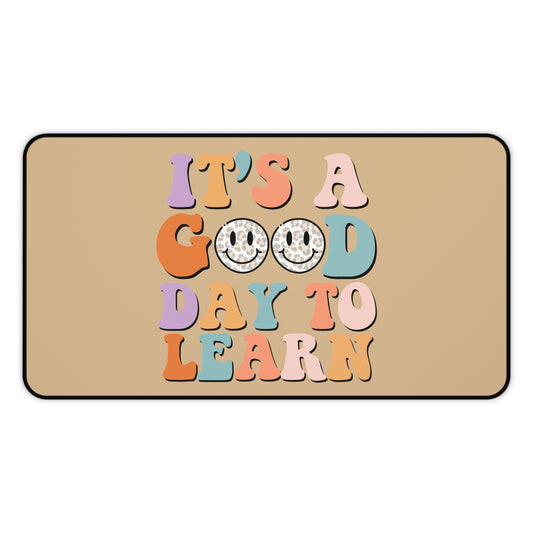 Desk Mat — "It's a Good Day to Learn" Retro Rainbow Study Mouse Pad Teacher Gift