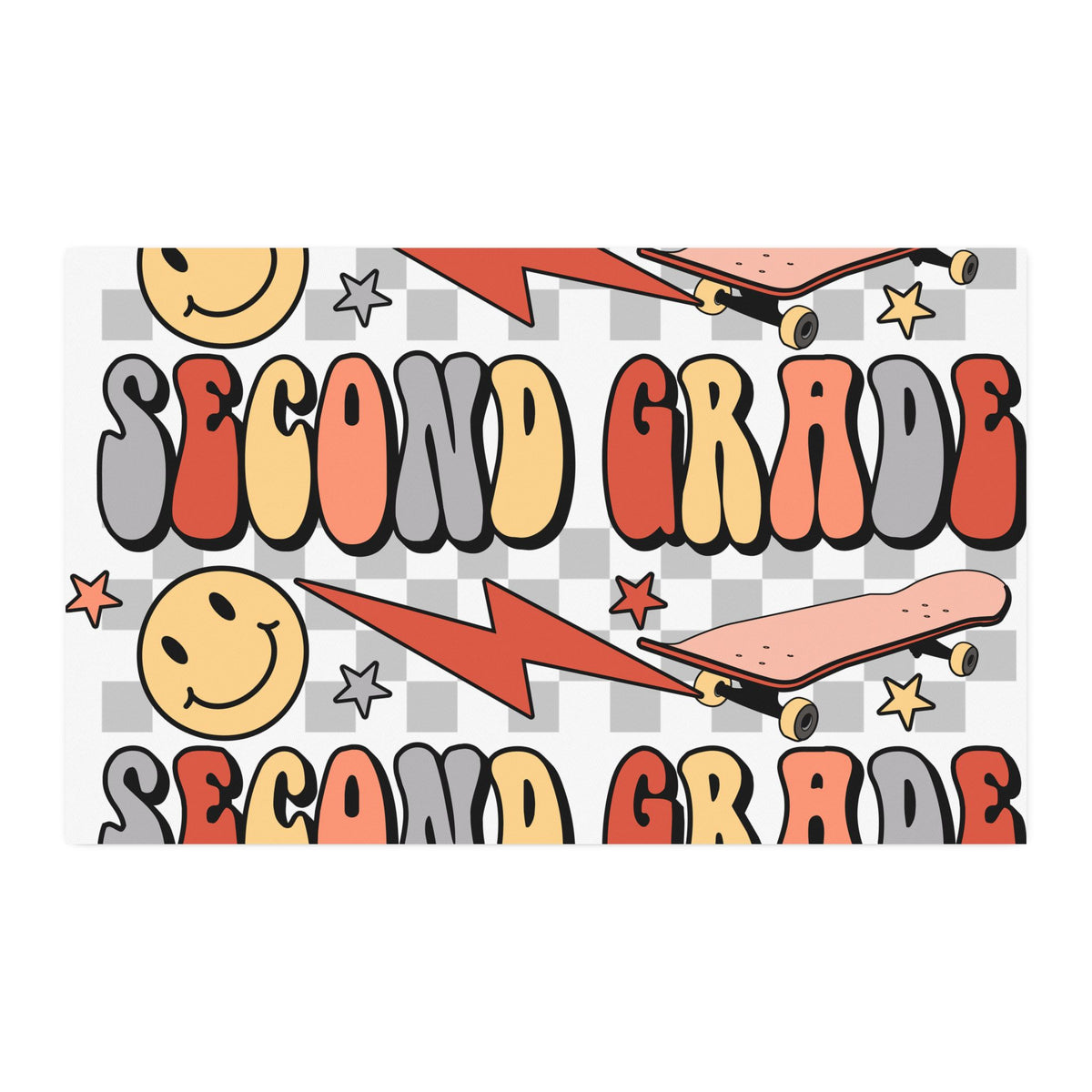 Second Grade Cotton Twill Fabric by the Yard — Retro Smile & Lightning Classroom Print