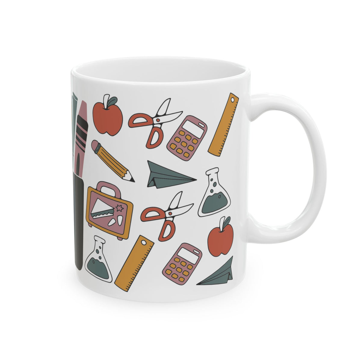 Teacher Supplies Illustration Mug | School Stationery Coffee Cup Teacher Gift