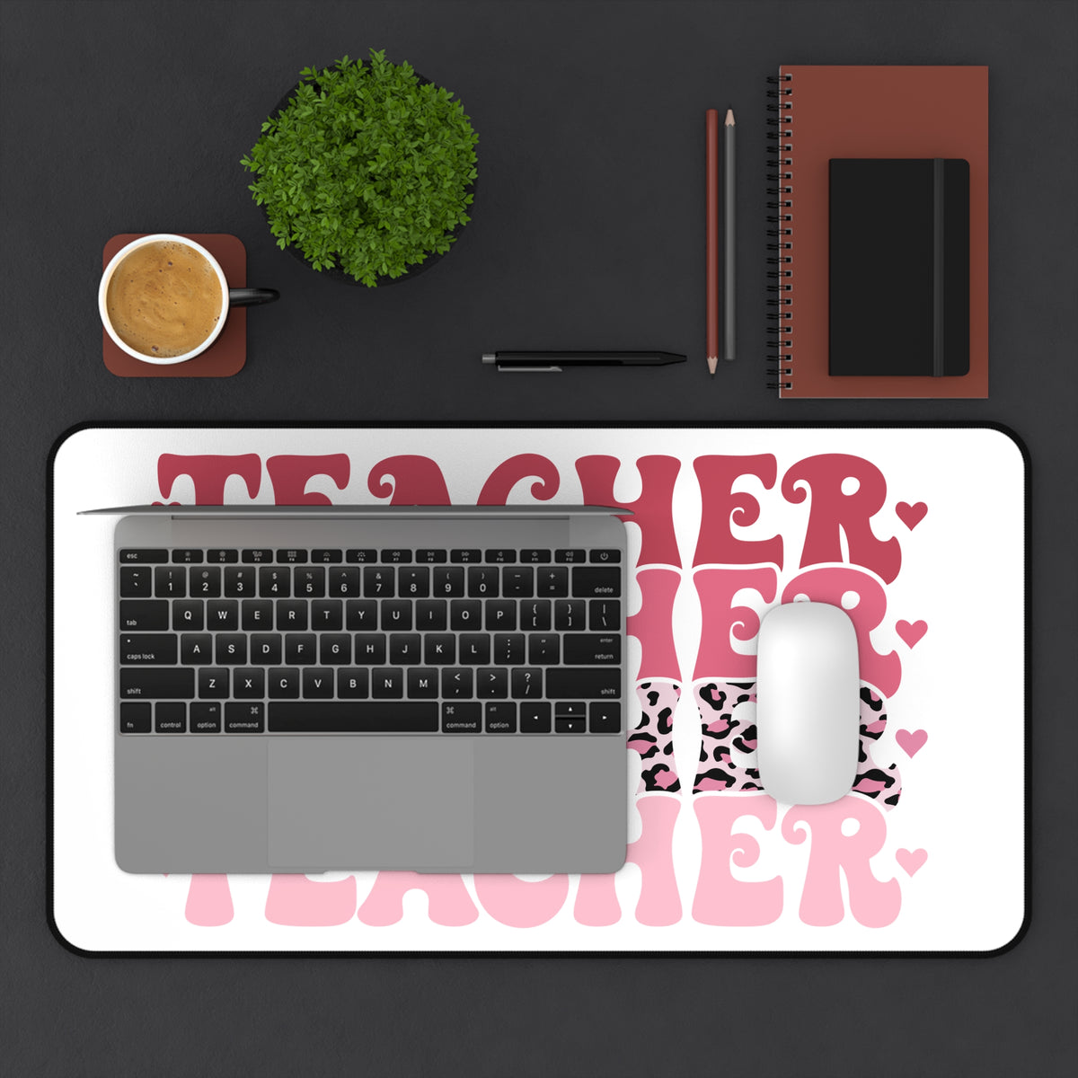 Teacher Desk Mat — Pink Leopard 'TEACHER' Patterned Office Mouse Pad Teacher Gift