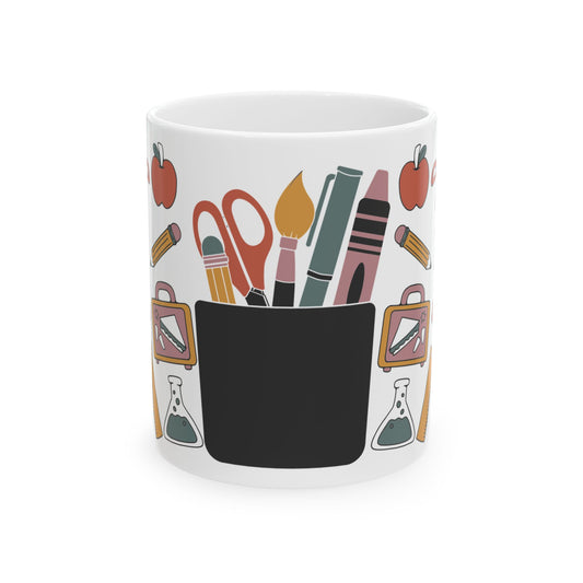 Teacher Supplies Illustration Mug | School Stationery Coffee Cup Teacher Gift