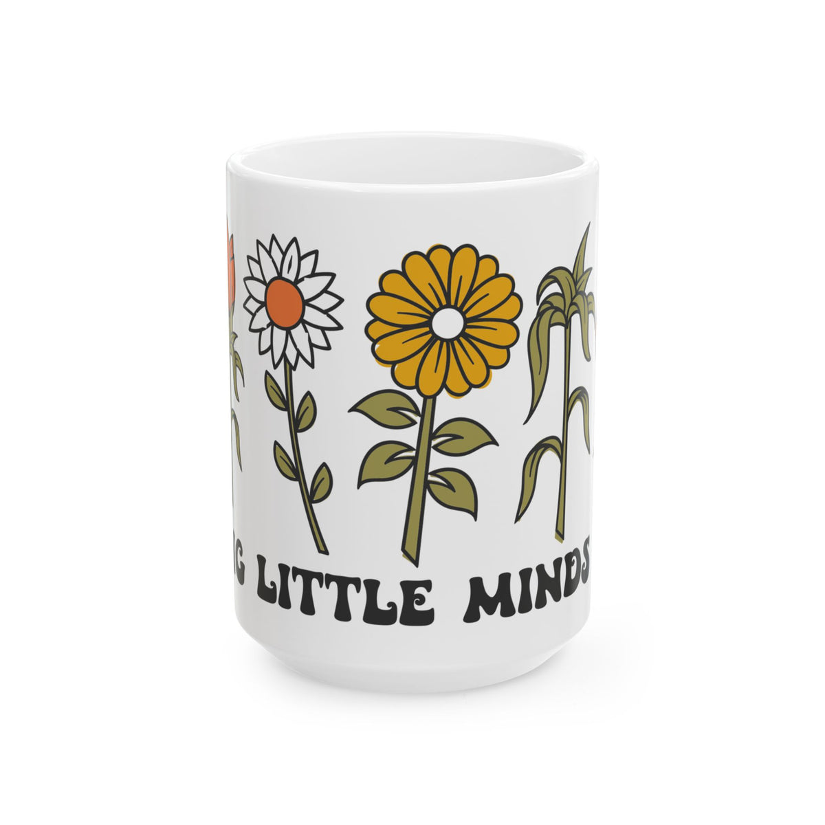 Ceramic Mug — Retro Flower Garden "Helping Little Mind Grow" Coffee Cup (11oz/15oz) Teacher Gift