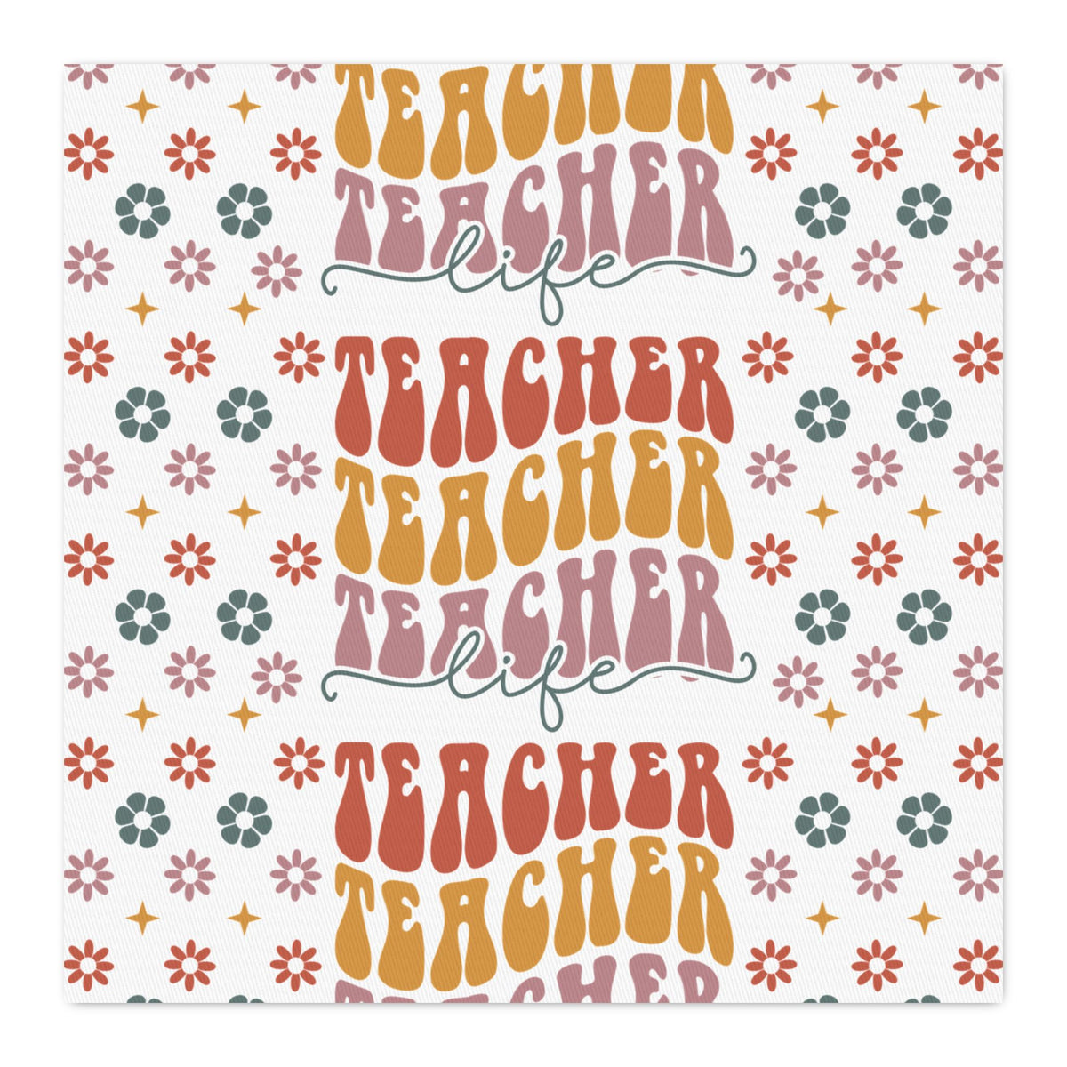 Teacher Life Cotton Twill Fabric by the Yard — Retro Floral Pattern for Teacher Gifts & Classroom Crafts