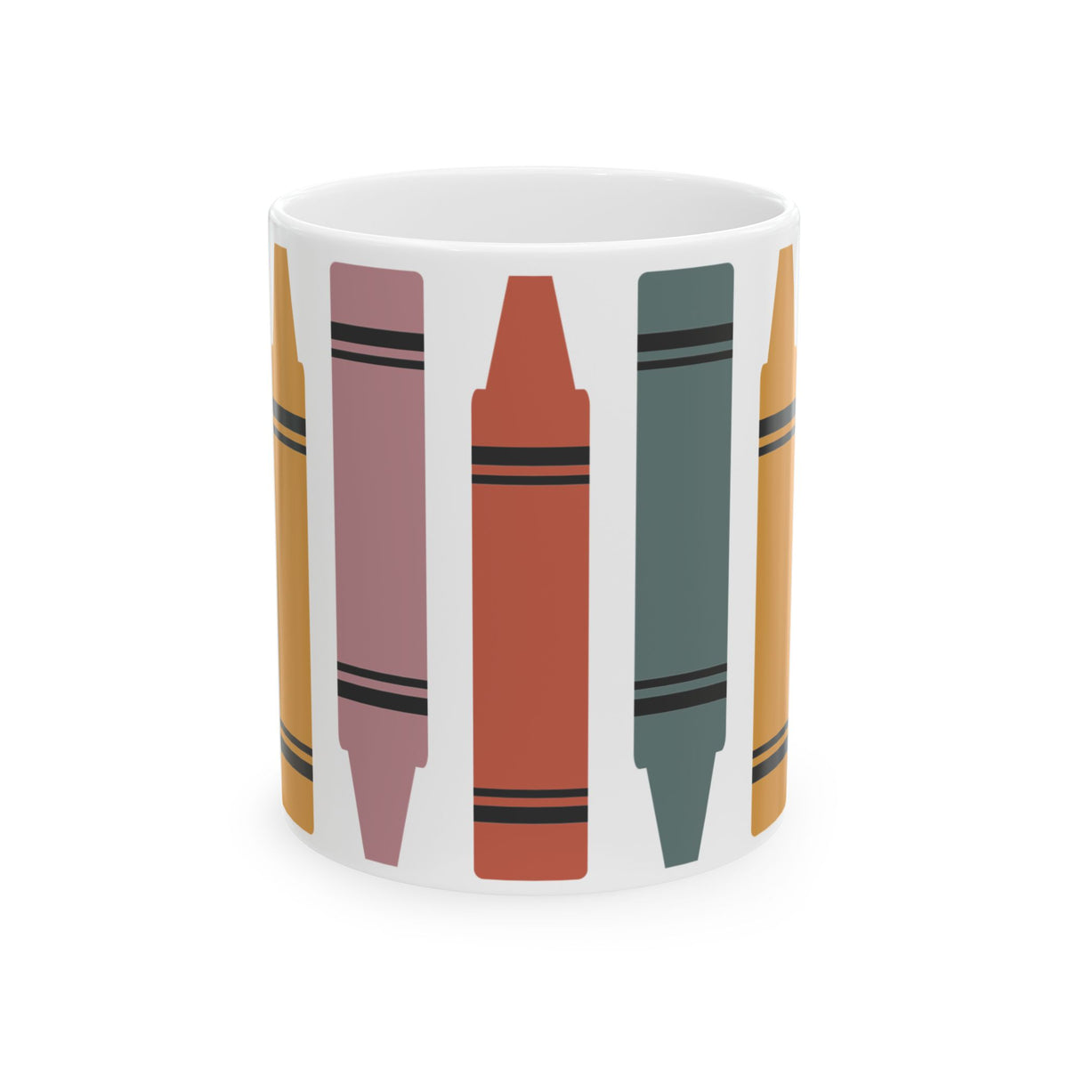 Crayon Stripe Ceramic Mug – Colorful Kid & Teacher Coffee Cup (11oz/15oz) Teacher Gift