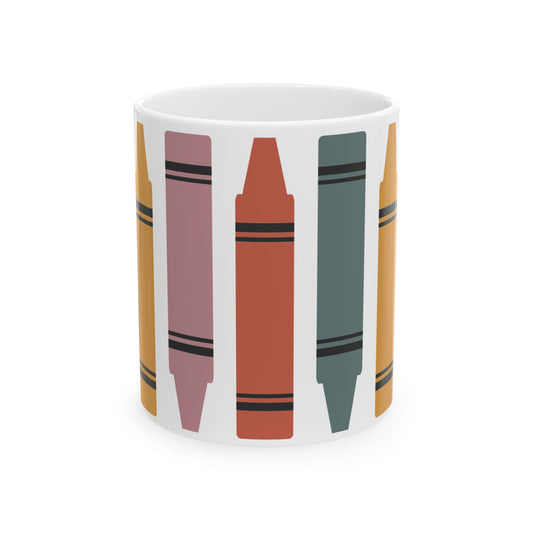 Crayon Stripe Ceramic Mug – Colorful Kid & Teacher Coffee Cup (11oz/15oz) Teacher Gift