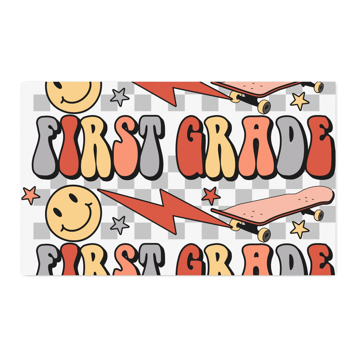 First Grade Cotton Twill Fabric by the Yard – Retro Smiley School Print