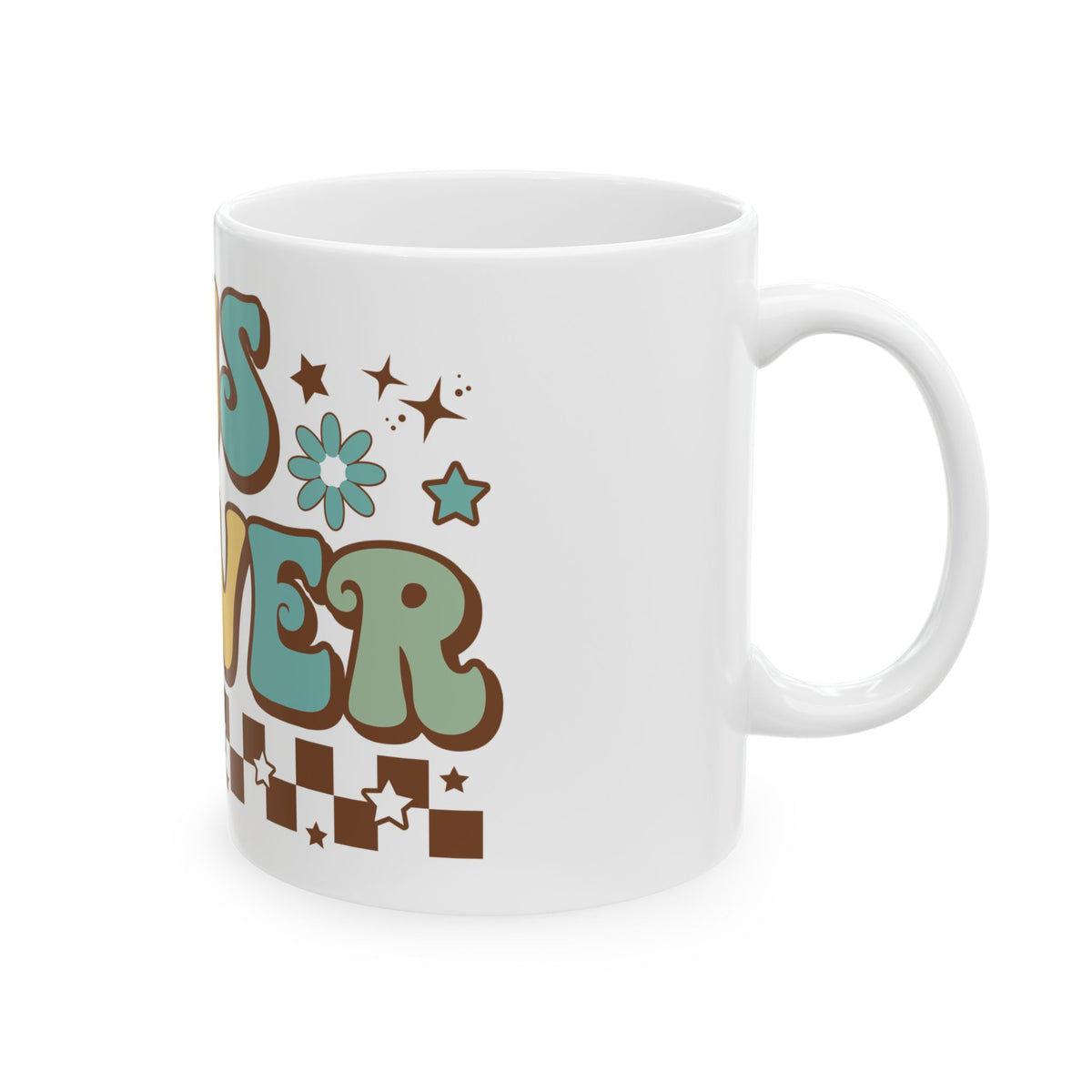 Bus Driver Mug — Retro 70s Floral Checkerboard Coffee Cup (11oz & 15oz) Bus Driver Gift