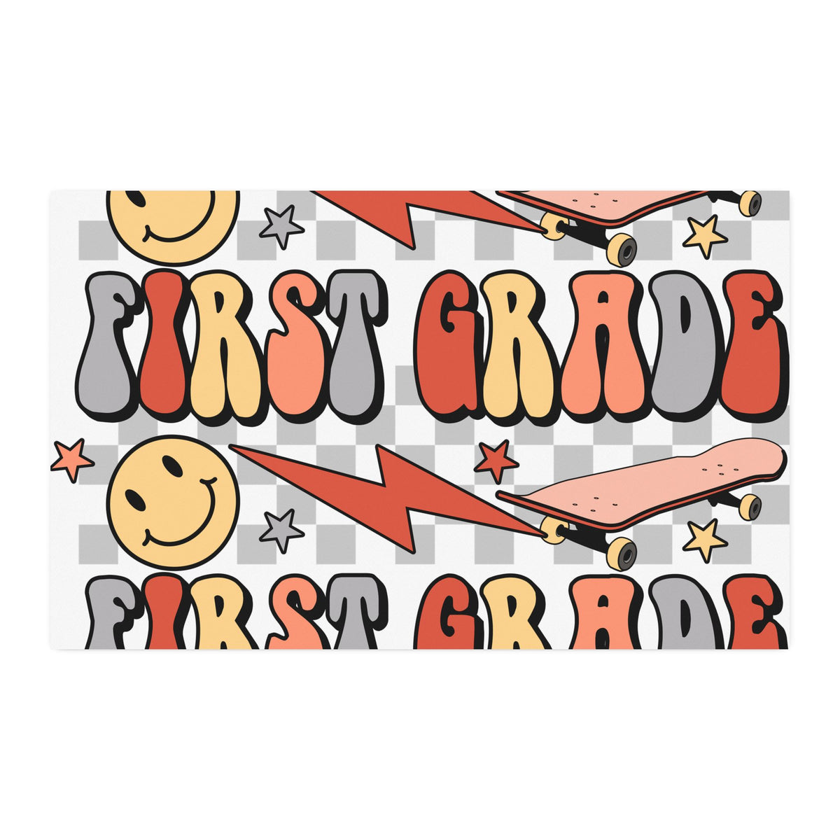 First Grade Cotton Twill Fabric by the Yard – Retro Smiley School Print