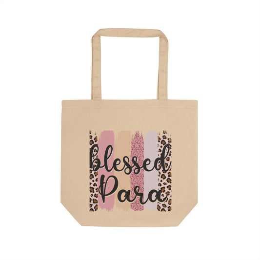 Tote Bag — "Blessed Para" Leopard Pink Brushstroke Eco Tote Paraprofessional Gift
