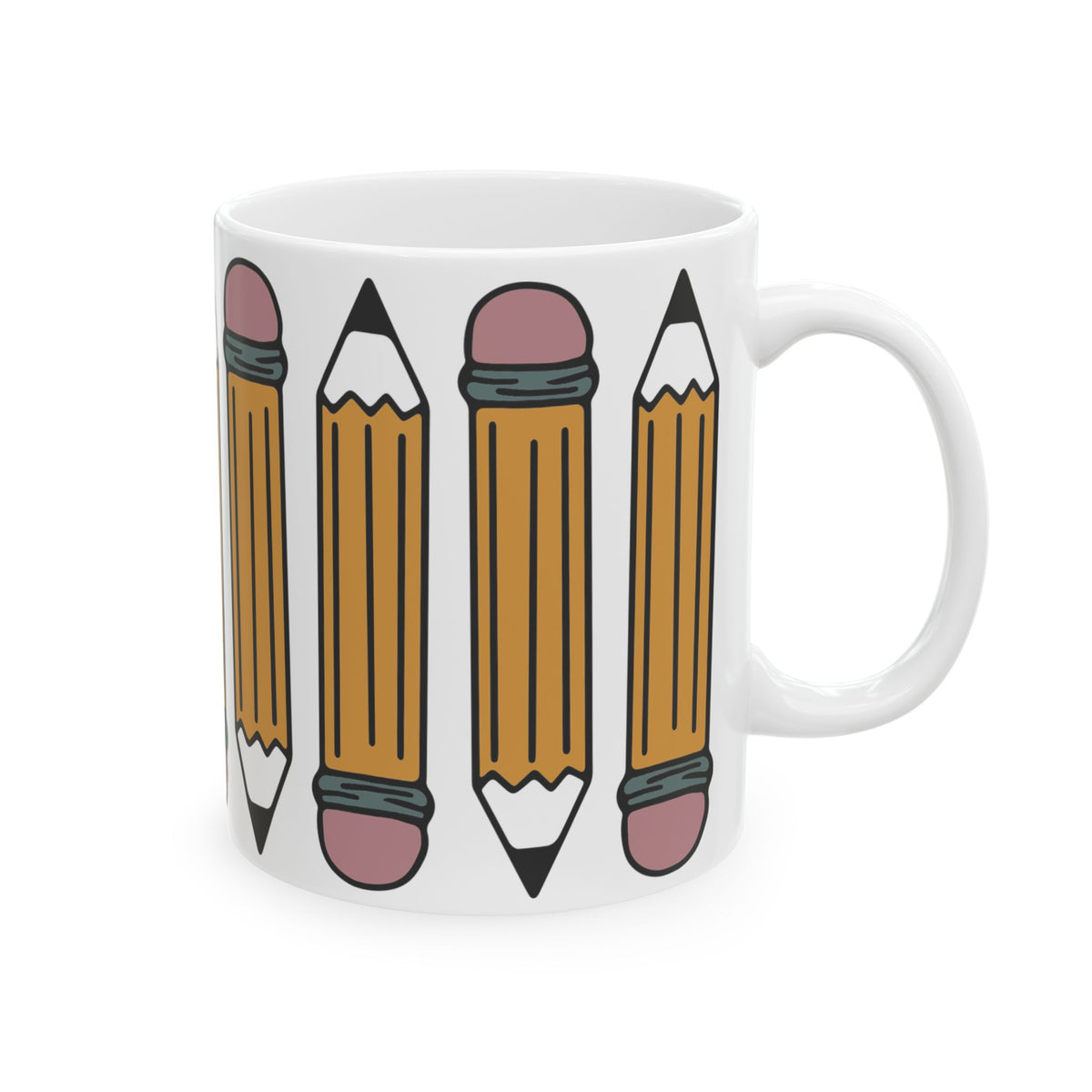 Pencil Pattern Ceramic Mug — Teacher & Student School Supplies Coffee Cup (11oz/15oz) Teacher Gift