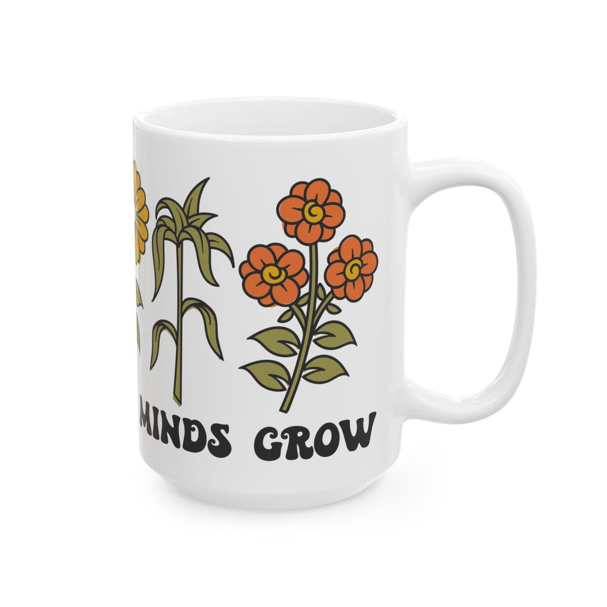 Ceramic Mug — Retro Flower Garden "Helping Little Mind Grow" Coffee Cup (11oz/15oz) Teacher Gift