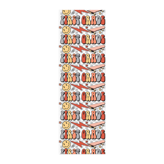 First Grade Cotton Twill Fabric by the Yard – Retro Smiley School Print
