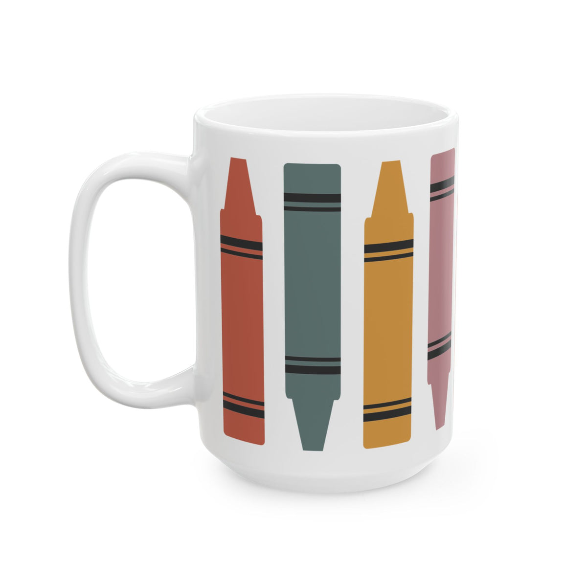 Crayon Stripe Ceramic Mug – Colorful Kid & Teacher Coffee Cup (11oz/15oz) Teacher Gift
