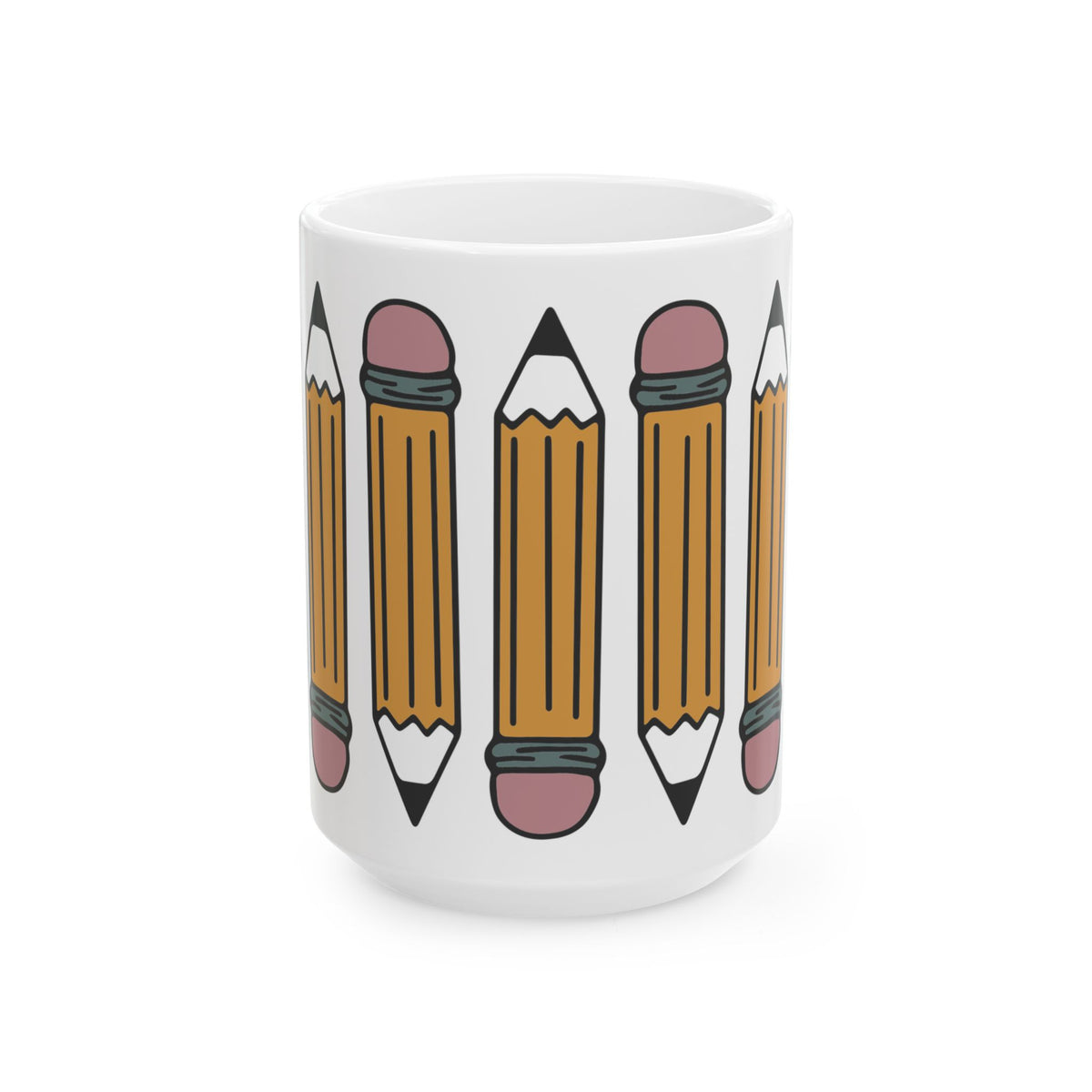 Pencil Pattern Ceramic Mug — Teacher & Student School Supplies Coffee Cup (11oz/15oz) Teacher Gift
