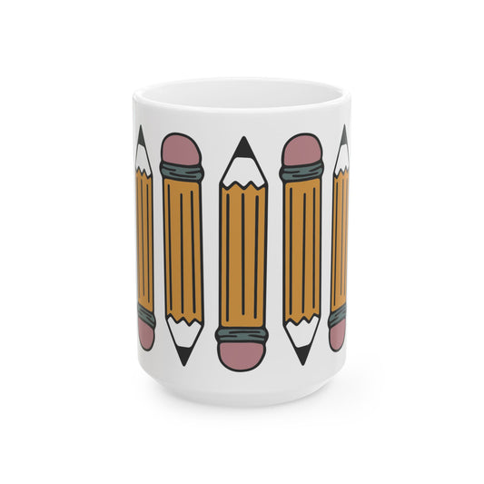 Pencil Pattern Ceramic Mug — Teacher & Student School Supplies Coffee Cup (11oz/15oz) Teacher Gift