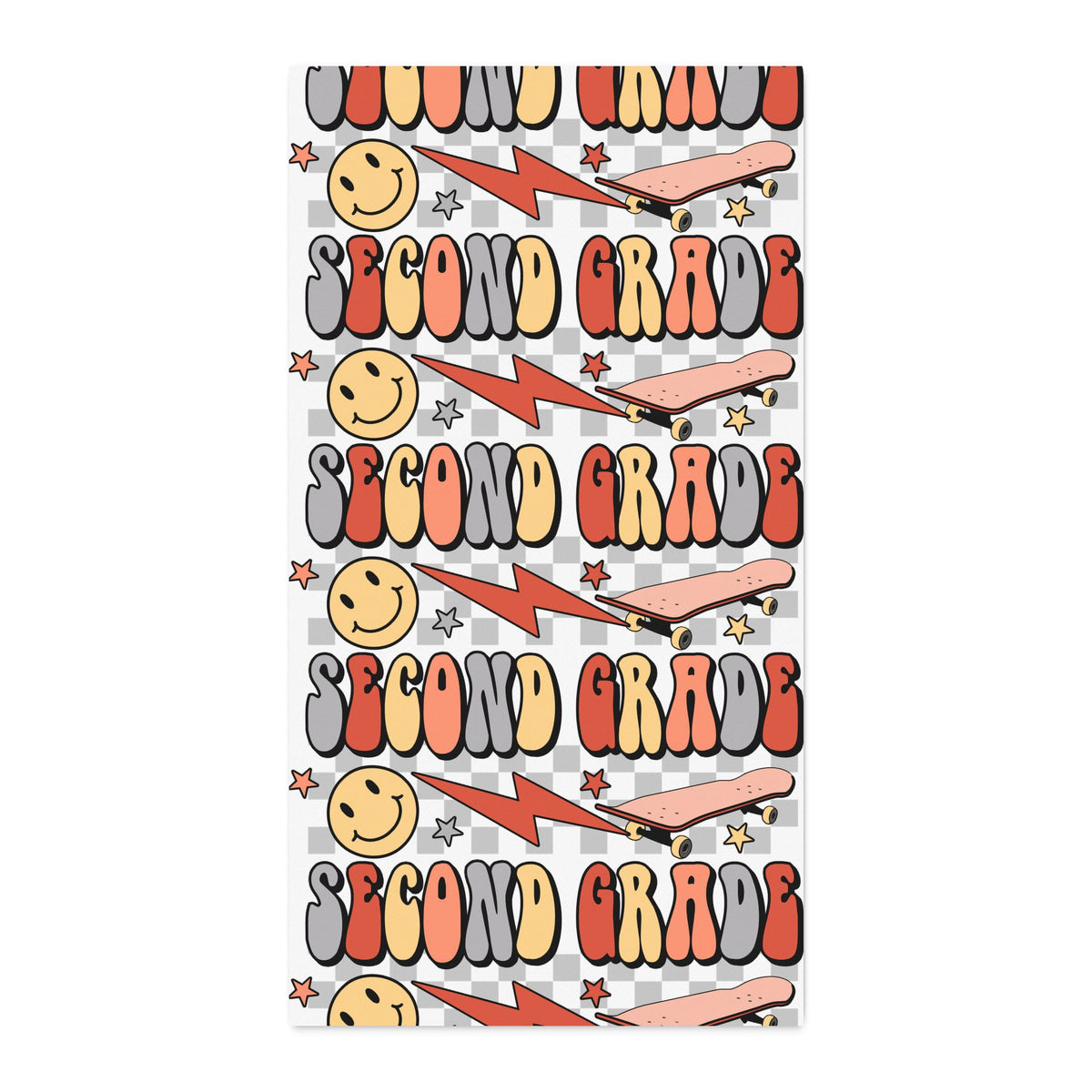 Second Grade Cotton Twill Fabric by the Yard — Retro Smile & Lightning Classroom Print