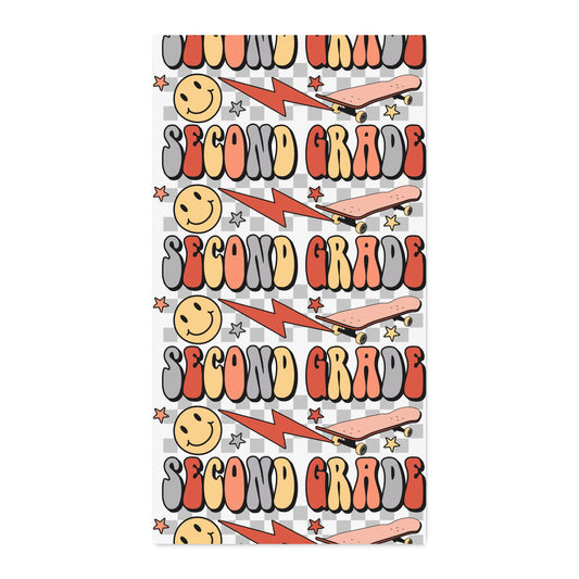 Second Grade Cotton Twill Fabric by the Yard — Retro Smile & Lightning Classroom Print