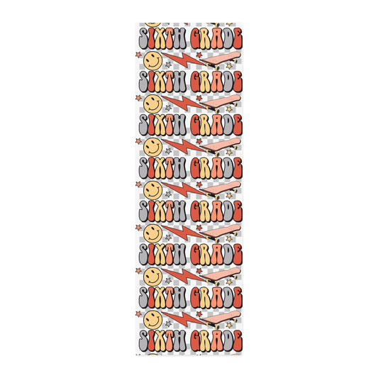 Sixth Grade Cotton Twill Fabric by the Yard — Retro Smiley Lightning School Print
