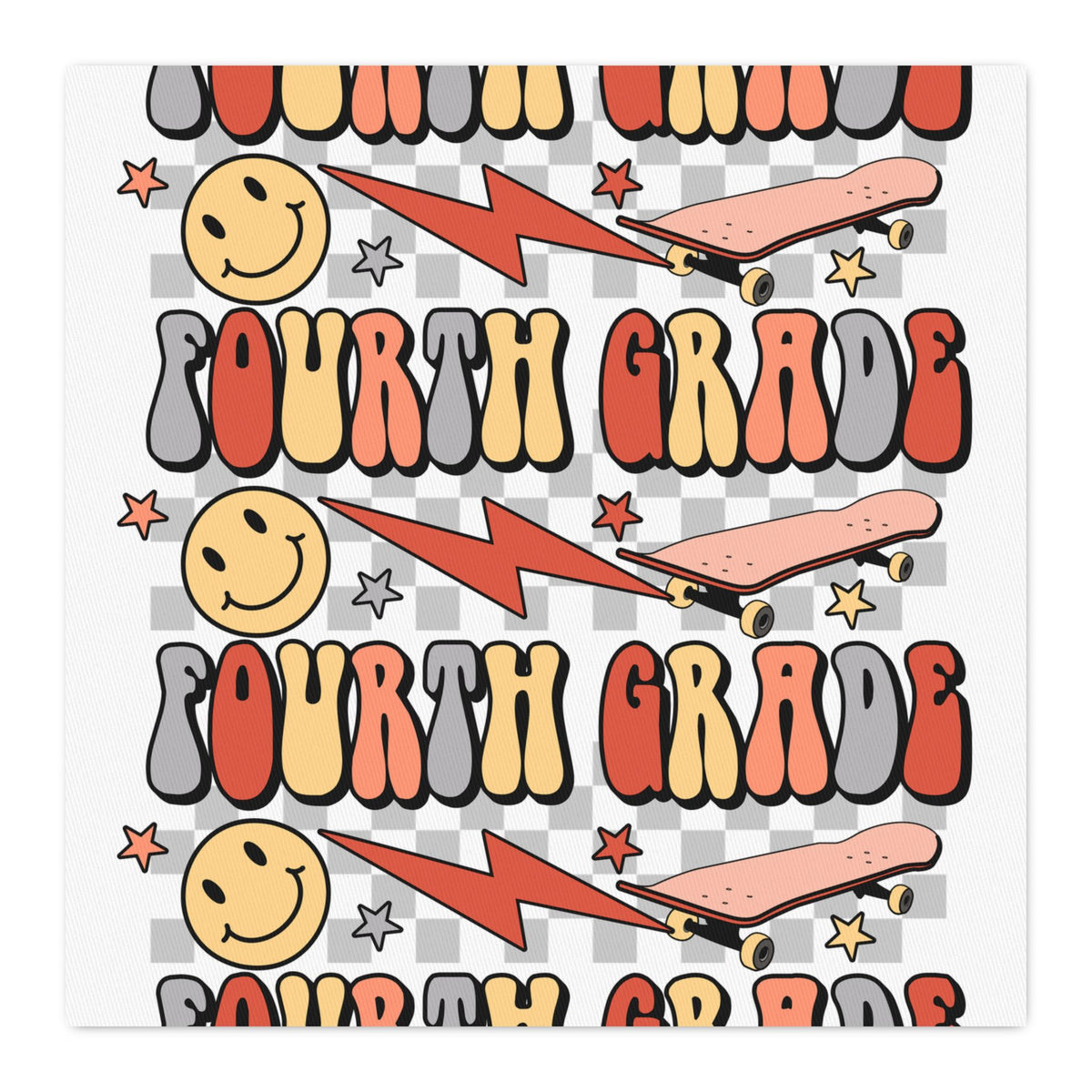 Fourth Grade Cotton Twill Fabric by the Yard – Retro Smile & Lightning Classroom Print