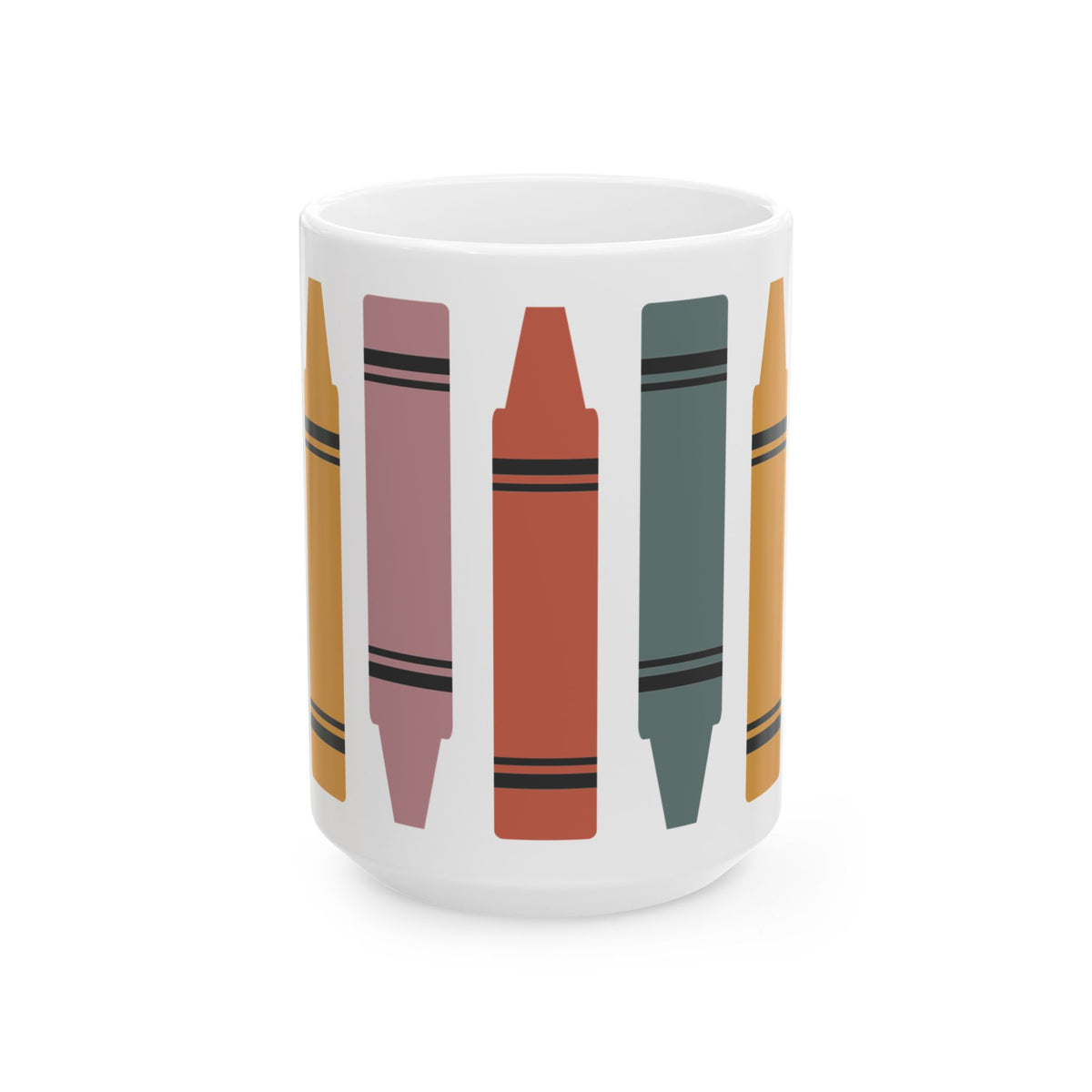 Crayon Stripe Ceramic Mug – Colorful Kid & Teacher Coffee Cup (11oz/15oz) Teacher Gift