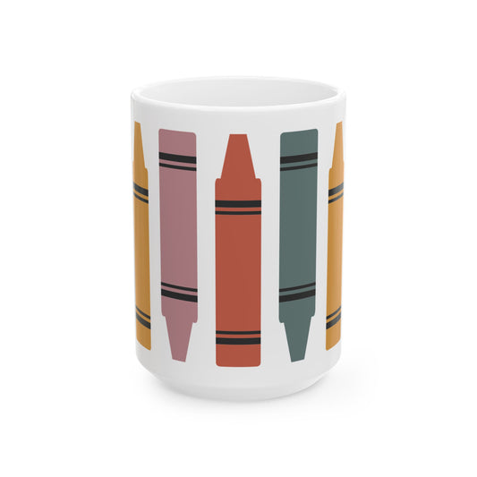 Crayon Stripe Ceramic Mug – Colorful Kid & Teacher Coffee Cup (11oz/15oz) Teacher Gift