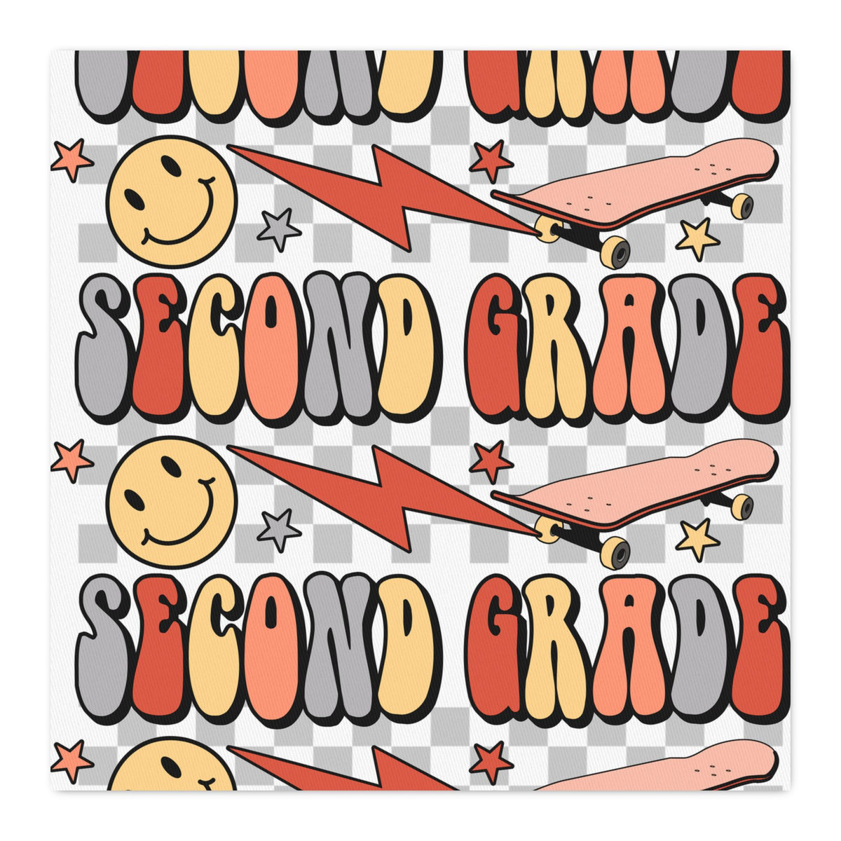Second Grade Cotton Twill Fabric by the Yard — Retro Smile & Lightning Classroom Print
