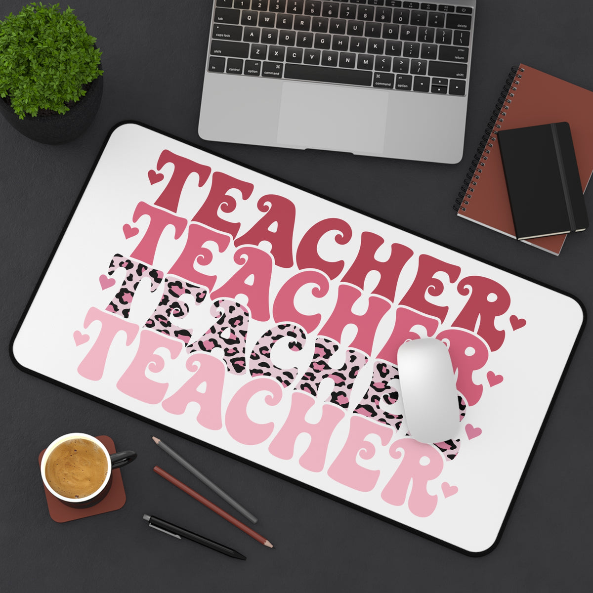 Teacher Desk Mat — Pink Leopard 'TEACHER' Patterned Office Mouse Pad Teacher Gift
