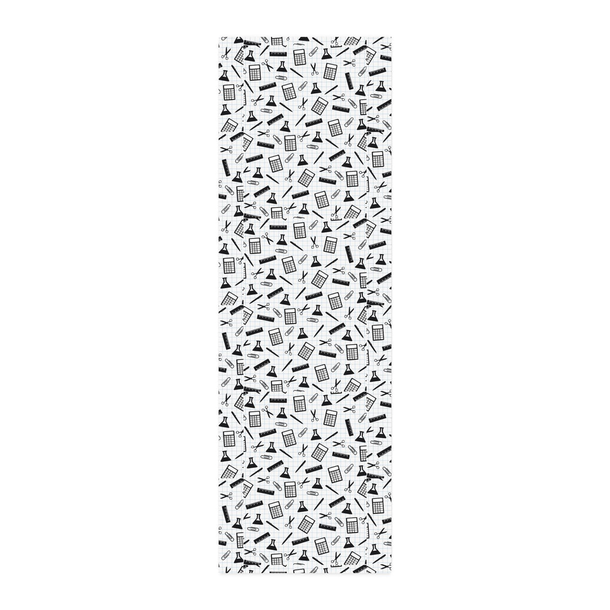 Cotton Twill Fabric by the Yard — Black & White School Supply Print (Calculators, Scissors, Pencils)