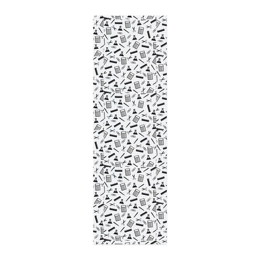 Cotton Twill Fabric by the Yard — Black & White School Supply Print (Calculators, Scissors, Pencils)