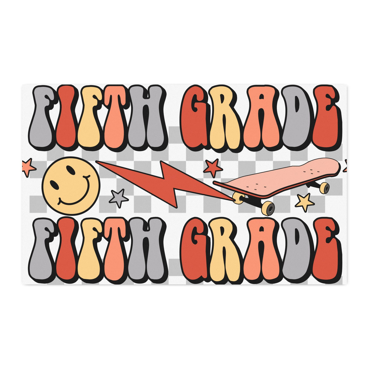 Retro 'Fifth Grade' Cotton Twill Fabric by the Yard – Smile, Lightning & Stars Pattern for Back-to-School Crafts