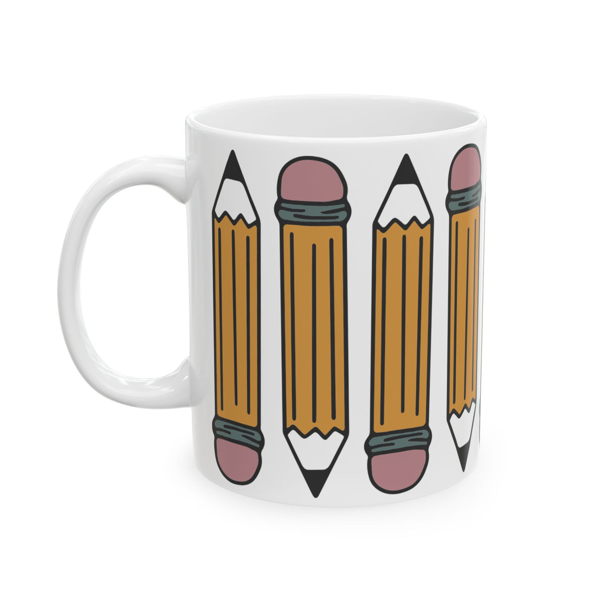 Pencil Pattern Ceramic Mug — Teacher & Student School Supplies Coffee Cup (11oz/15oz) Teacher Gift