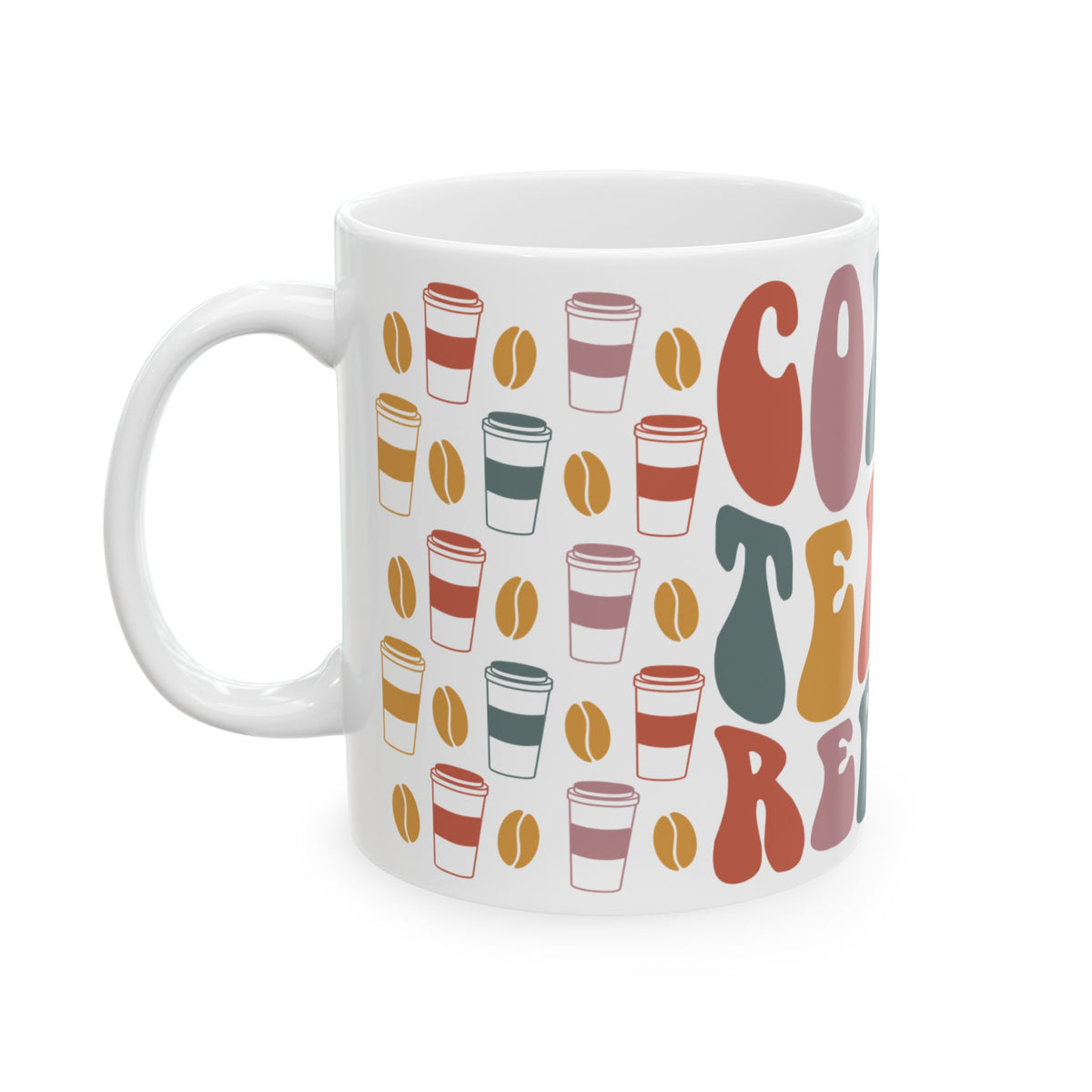 Coffee Teacher Repeat Mug — Retro Colorful Coffee Cups & Beans Ceramic Mug (11oz/15oz)