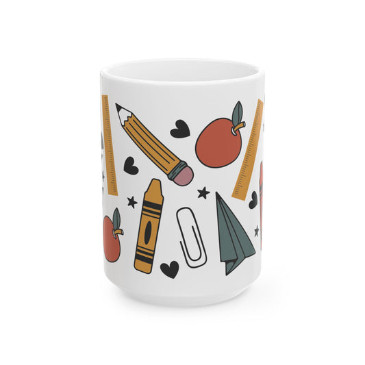 Teacher Appreciation Ceramic Mug — School Supplies Pattern (11oz, 15oz) Teacher Gift