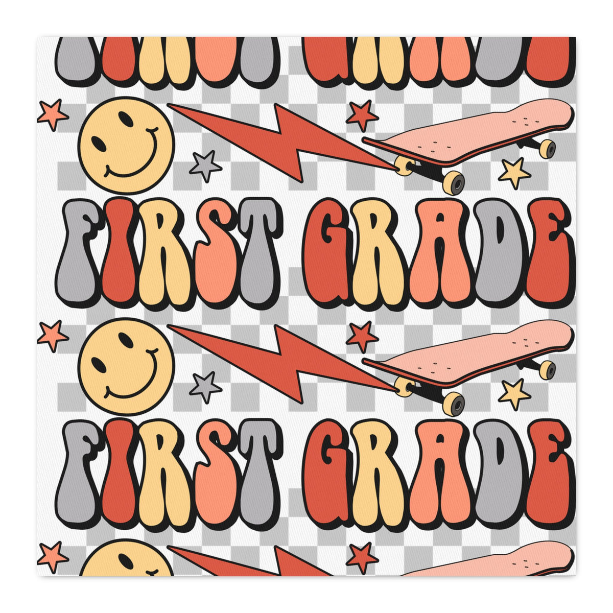 First Grade Cotton Twill Fabric by the Yard — Retro Smiley School Print