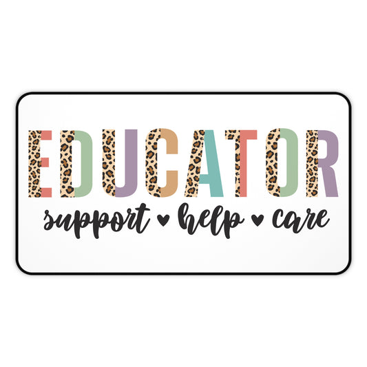 Educator Desk Mat — Leopard Accent "support  help  care" Mouse Pad Teacher Gift