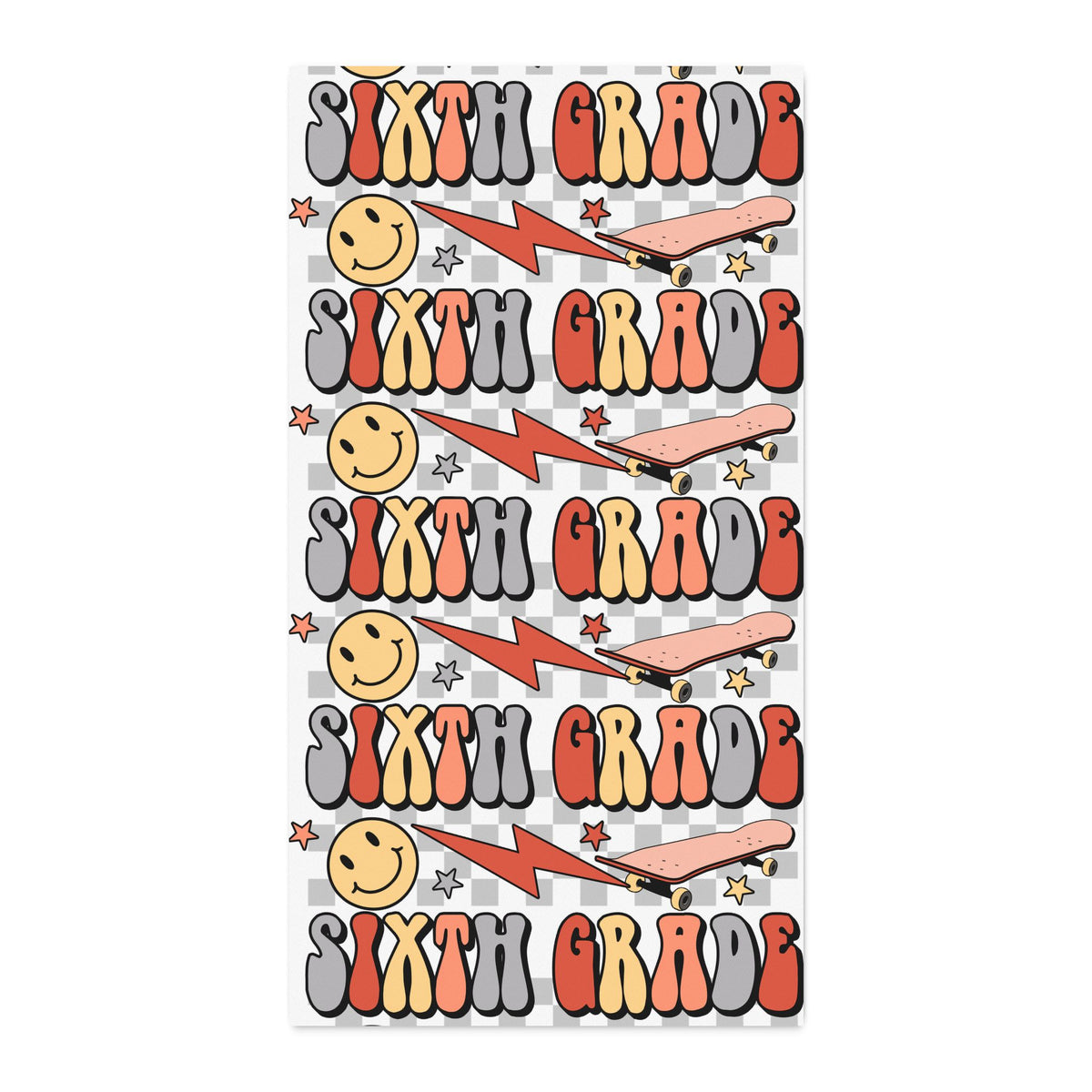 Sixth Grade Cotton Twill Fabric by the Yard — Retro Smiley Lightning School Print