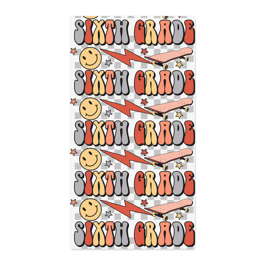 Sixth Grade Cotton Twill Fabric by the Yard — Retro Smiley Lightning School Print