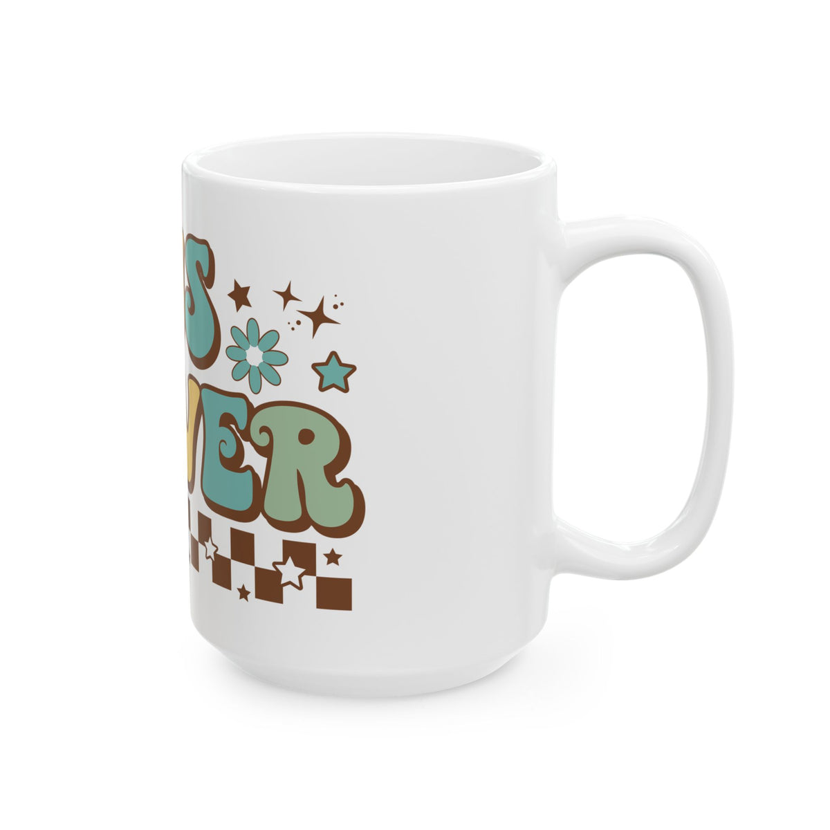Bus Driver Mug — Retro 70s Floral Checkerboard Coffee Cup (11oz & 15oz) Bus Driver Gift