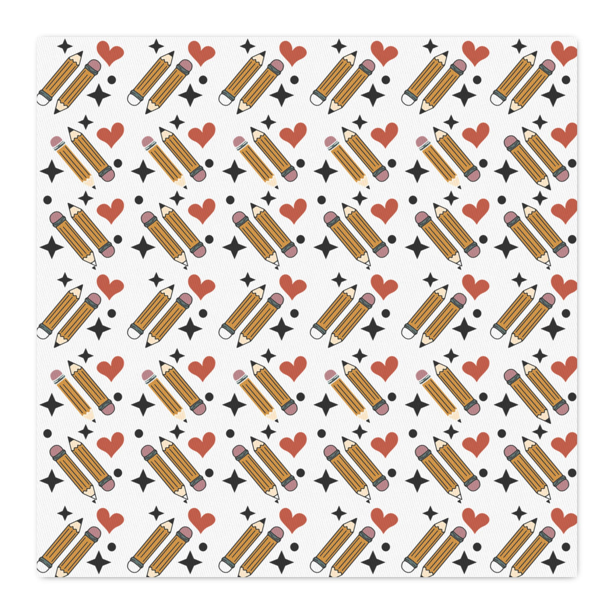 Cotton Twill Fabric by the Yard – School Supplies Pencil & Heart Print Teacher Gift