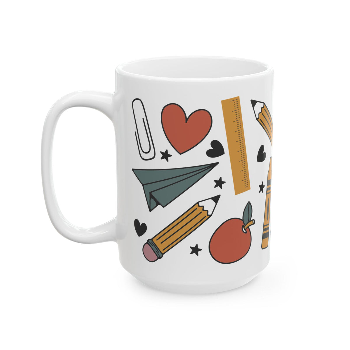 Teacher Appreciation Ceramic Mug — School Supplies Pattern (11oz, 15oz) Teacher Gift