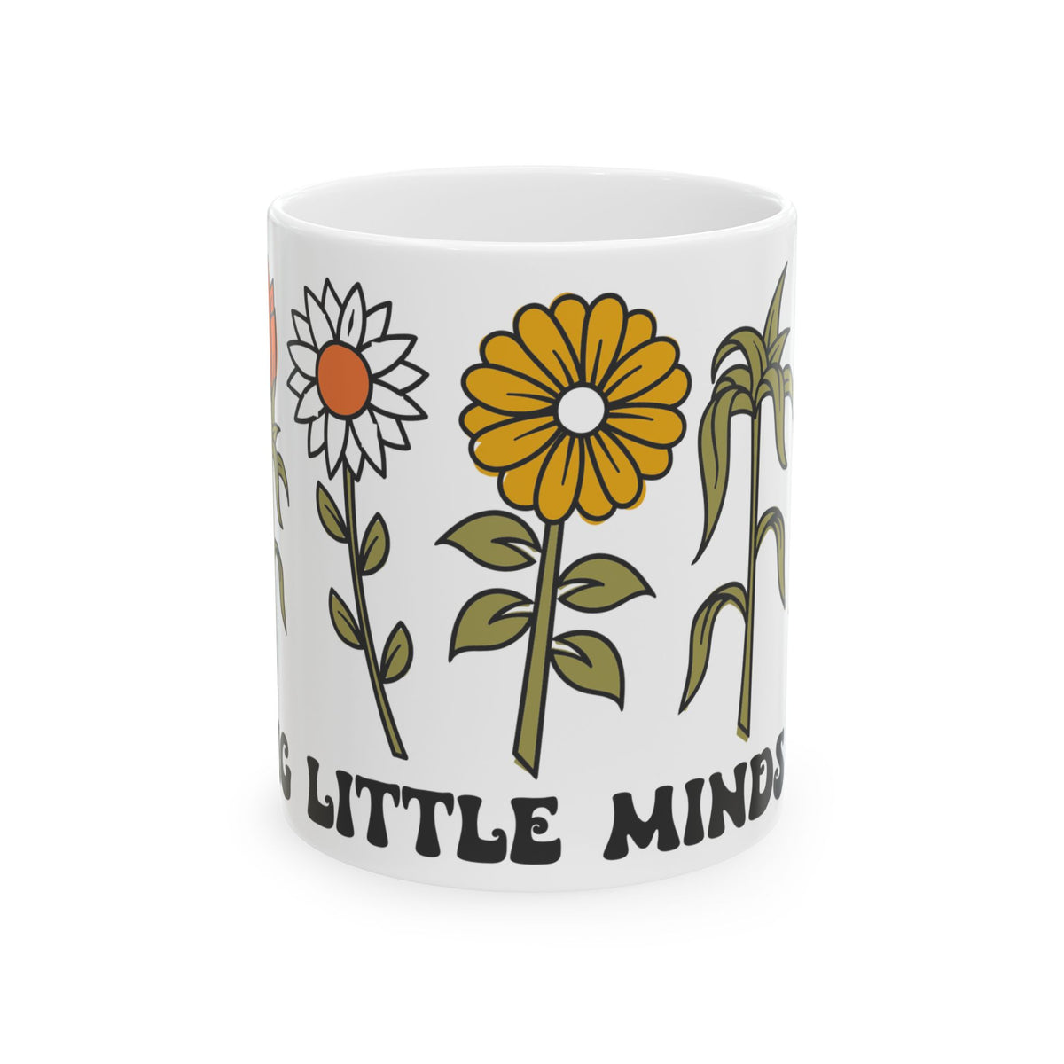 Ceramic Mug — Retro Flower Garden "Helping Little Mind Grow" Coffee Cup (11oz/15oz) Teacher Gift